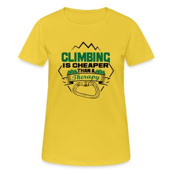 Klettern ist die Leidenschaft des Bergsteigers - Frauen T-Shirt atmungsaktiv - Sonnengelb - Vorne - AI Model Female 172 dark (172cm)