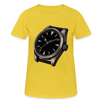Une montre-bracelet ancienne avec patine sur le cadran - T-shirt respirant Femme - jaune soleil - Devant - AI Model Female 172 dark (172cm)
