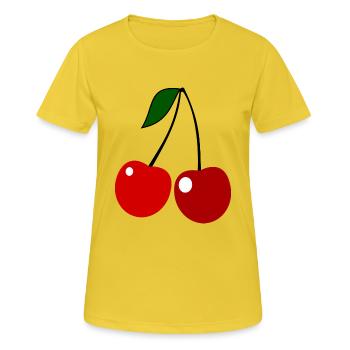 cherries kirschen veggie gemuese fruits21 - Frauen T-Shirt atmungsaktiv - Sonnengelb - Vorne - AI Model Female 172 dark (172cm)