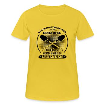 Landschaftsgärtner mit der Schaufel in den Händen - Frauen T-Shirt atmungsaktiv - Sonnengelb - Vorne - AI Model Female 172 dark (172cm)