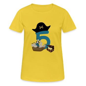 5. Chemise cadeau anniversaire 5 ans pour enfant - T-shirt respirant Femme - jaune soleil - Devant - AI Model Female 172 dark (172cm)