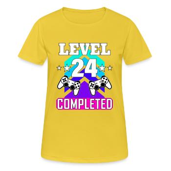 anniversaire de jeu haha comme c’est drôle - T-shirt respirant Femme - jaune soleil - Devant - AI Model Female 172 dark (172cm)