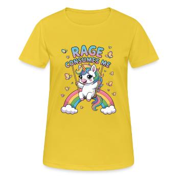 Rage Consumes Me, Funny Sarcastic Unicorn Girls - Women's Breathable T-Shirt - sunshine - Front - AI Model Female 172 dark (172cm)