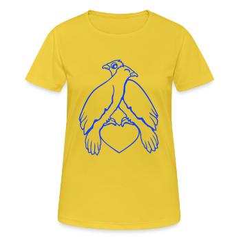 2 colombes coeur oiseaux deux couple assis amoureux - T-shirt respirant Femme - jaune soleil - Devant - AI Model Female 172 dark (172cm)