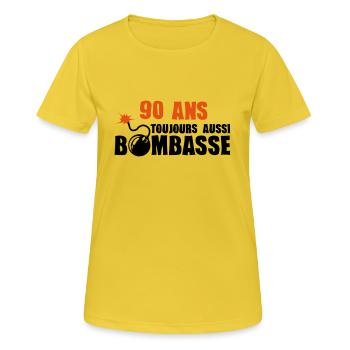 90 Jahre bombasse Jubiläum - Frauen T-Shirt atmungsaktiv - Sonnengelb - Vorne - AI Model Female 172 dark (172cm)