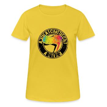 Antifaschistische Aktion - Frauen T-Shirt atmungsaktiv - Sonnengelb - Vorne - AI Model Female 172 dark (172cm)