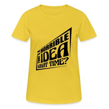C’est une idée horrible - T-shirt respirant Femme - jaune soleil - Devant - AI Model Female 172 dark (172cm)