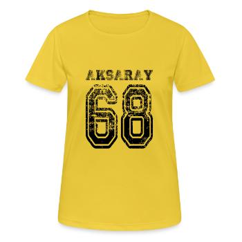 68 plaque d'immatriculation Aksaray turque comme un cadeau - T-shirt respirant Femme - jaune soleil - Devant - AI Model Female 172 dark (172cm)