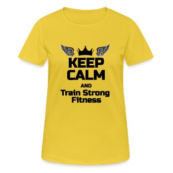KEEP CALM Phrase Für Fitnessliebhaber - Frauen T-Shirt atmungsaktiv - Sonnengelb - Vorne - AI Model Female 172 dark (172cm)