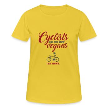 Motif anti-végétalien et cycliste - T-shirt respirant Femme - jaune soleil - Devant - AI Model Female 172 dark (172cm)