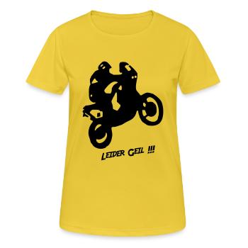 Motorrad - Leider geil - Frauen T-Shirt atmungsaktiv - Sonnengelb - Vorne - AI Model Female 172 dark (172cm)
