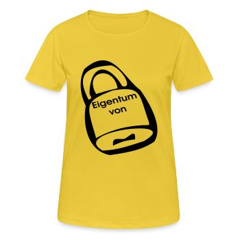Vorhängeschloss Eigentum - Frauen T-Shirt atmungsaktiv - Sonnengelb - Vorne - AI Model Female 172 dark (172cm)
