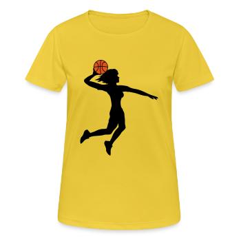 basketball jumping dunking dunk woman female mae - Women's Breathable T-Shirt - sunshine - Front - AI Model Female 172 dark (172cm)