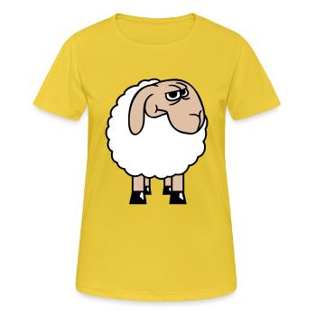 Le mouton a l’air sceptique, critique, regards suspicieux - T-shirt respirant Femme - jaune soleil - Devant - AI Model Female 172 dark (172cm)