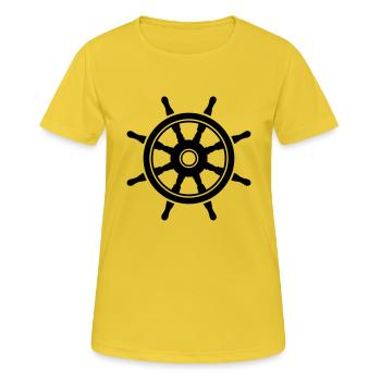 Forme symbole de l’icône de gouvernail de navire. Signe du logo de la barre du navire - T-shirt respirant Femme - jaune soleil - Devant - AI Model Female 172 dark (172cm)