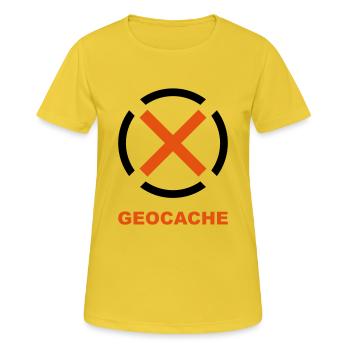 geocache - Frauen T-Shirt atmungsaktiv - Sonnengelb - Vorne - AI Model Female 172 dark (172cm)