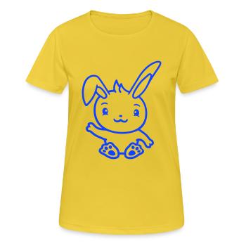 Lapin saluant amicalement la main agitant bonjour - T-shirt respirant Femme - jaune soleil - Devant - AI Model Female 172 dark (172cm)