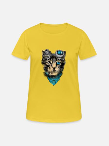 Steampunk-Katze - Frauen T-Shirt atmungsaktiv - Sonnengelb