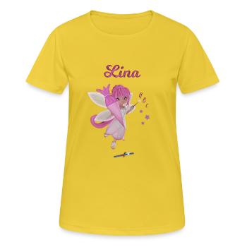 Einschulung Lina - Frauen T-Shirt atmungsaktiv - Sonnengelb - Vorne - AI Model Female 172 dark (172cm)