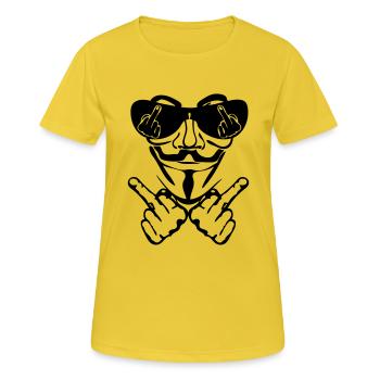 anonymous masque lunette fuck - T-shirt respirant Femme - jaune soleil - Devant - AI Model Female 172 dark (172cm)