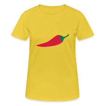 chili, hot, épicé, poivre - T-shirt respirant Femme - jaune soleil - Devant - AI Model Female 172 dark (172cm)