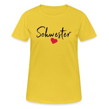 Beste Schwester Herz Schwestern Schwesterherz sis - Frauen T-Shirt atmungsaktiv - Sonnengelb - Vorne - AI Model Female 172 dark (172cm)