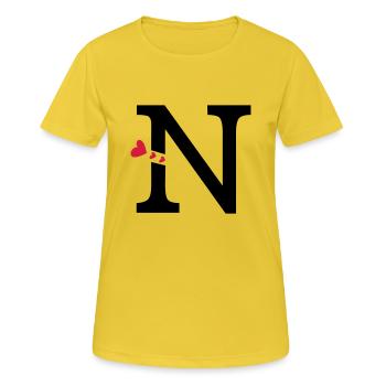 Capital lettre N avec des coeurs - T-shirt respirant Femme - jaune soleil - Devant - AI Model Female 172 dark (172cm)