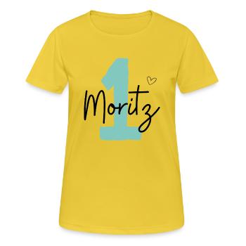 Moritz 1 Geburtstag - Frauen T-Shirt atmungsaktiv - Sonnengelb - Vorne - AI Model Female 172 dark (172cm)