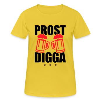 Prost Digga Bier - Frauen T-Shirt atmungsaktiv - Sonnengelb - Vorne - AI Model Female 172 dark (172cm)