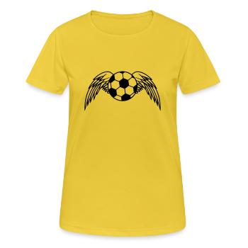 Soccer Ball Angel Wings Design - Frauen T-Shirt atmungsaktiv - Sonnengelb - Vorne - AI Model Female 172 dark (172cm)