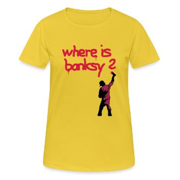 where is banksy - Frauen T-Shirt atmungsaktiv - Sonnengelb - Vorne - AI Model Female 172 dark (172cm)