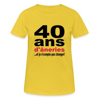 40 ans / anniversaire 40 ans / t-shirt 40 ans - T-shirt respirant Femme - jaune soleil - Devant - AI Model Female 172 dark (172cm)