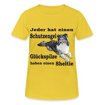Schutzengel Sheltie - Frauen T-Shirt atmungsaktiv - Sonnengelb - Vorne - AI Model Female 172 dark (172cm)