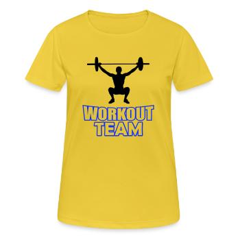 workout team - Frauen T-Shirt atmungsaktiv - Sonnengelb - Vorne - AI Model Female 172 dark (172cm)