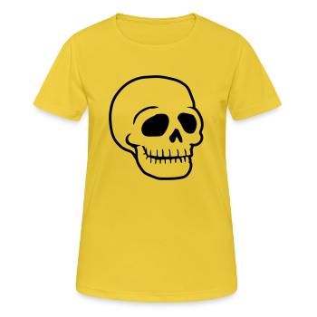 Totenkopf freundlicher Comic Schädel - Frauen T-Shirt atmungsaktiv - Sonnengelb - Vorne - AI Model Female 172 dark (172cm)