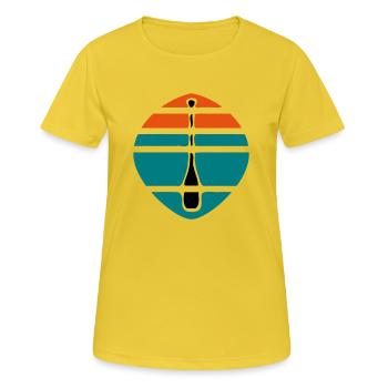 Paddel Sonnenuntergang Logo - Frauen T-Shirt atmungsaktiv - Sonnengelb - Vorne - AI Model Female 172 dark (172cm)