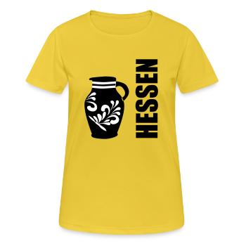 Hesse Bembel #Frankfurt au bord de la mer #EiGude - T-shirt respirant Femme - jaune soleil - Devant - AI Model Female 172 dark (172cm)