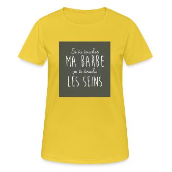 Si tu touches ma barbe - T-shirt respirant Femme - jaune soleil - Devant - AI Model Female 172 dark (172cm)