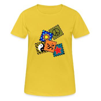 LSD Blotter__N001 - Frauen T-Shirt atmungsaktiv - Sonnengelb - Vorne - AI Model Female 172 dark (172cm)