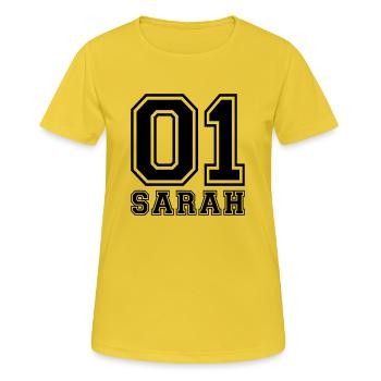 Sarah - Nom - T-shirt respirant Femme - jaune soleil - Devant - AI Model Female 172 dark (172cm)