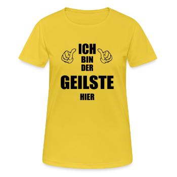 der geilste hier - Frauen T-Shirt atmungsaktiv - Sonnengelb - Vorne - AI Model Female 172 dark (172cm)