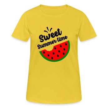 Conception douce de l’heure d’été - T-shirt respirant Femme - jaune soleil - Devant - AI Model Female 172 dark (172cm)