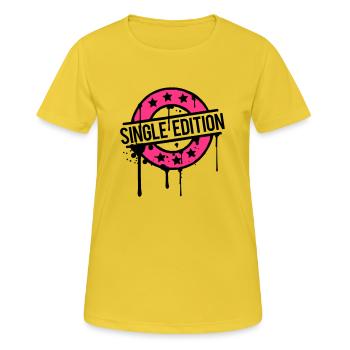 Single Edition Stempel Graffiti Pink Auszeichnung - Frauen T-Shirt atmungsaktiv - Sonnengelb - Vorne - AI Model Female 172 dark (172cm)