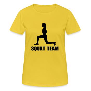 woman squat team - Frauen T-Shirt atmungsaktiv - Sonnengelb - Vorne - AI Model Female 172 dark (172cm)