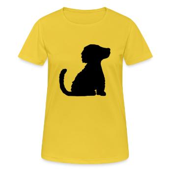 Silhouette braver sitzender Hund - Frauen T-Shirt atmungsaktiv - Sonnengelb - Vorne - AI Model Female 172 dark (172cm)