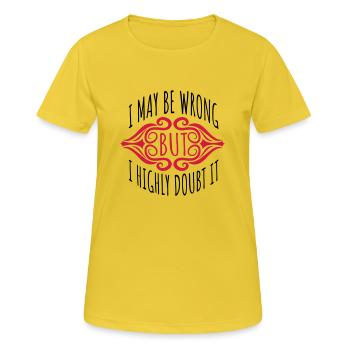 Je peux me tromper - T-shirt respirant Femme - jaune soleil - Devant - AI Model Female 172 dark (172cm)