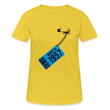 T-shirt anniversaire 1957 - T-shirt respirant Femme - jaune soleil - Devant - AI Model Female 172 dark (172cm)