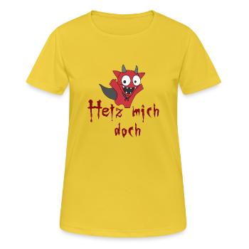 Hetz mich doch - Frauen T-Shirt atmungsaktiv - Sonnengelb - Vorne - AI Model Female 172 dark (172cm)