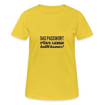 Humor - Frauen T-Shirt atmungsaktiv - Sonnengelb - Vorne - AI Model Female 172 dark (172cm)