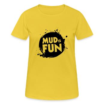Schlamm ist Spaß - Frauen T-Shirt atmungsaktiv - Sonnengelb - Vorne - AI Model Female 172 dark (172cm)
